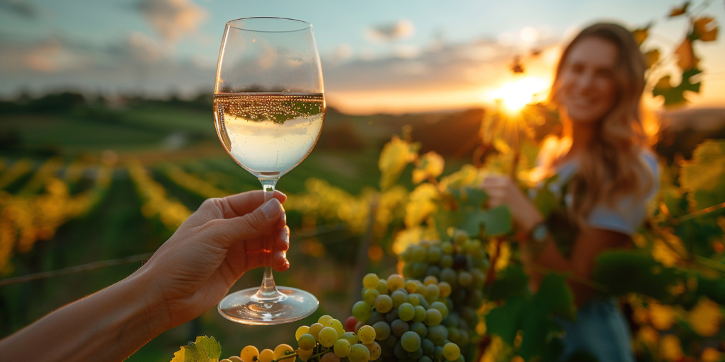 people enjoying glass wine vineyard with stunning nature landscape